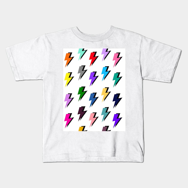 Lightning Pattern in Mutli-Colour on White Kids T-Shirt by OneThreeSix